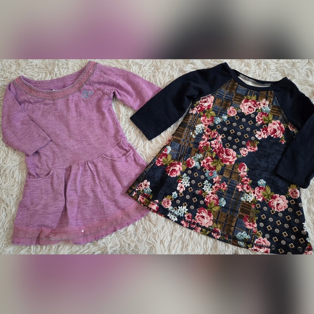 Bundle Of 2 Girls Designer Ling Sleeve Tunics, Sz 3T